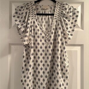 MELLODAY White Ruffled Flutter Sleeve Blouse